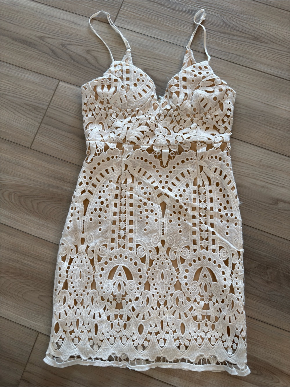 Luxxel White Crochet Lace Spaghetti Strap Dress